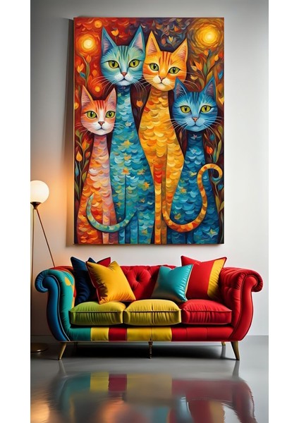 Özkacar Group Soyut Sanatsal Kediler Iı Ev Duvar Salon Güzellik Salonu Ofis Dükkan Dekarasyon Kanvas Tablo