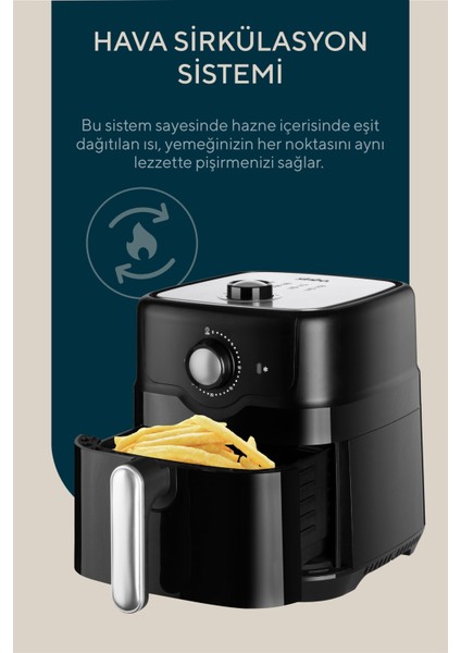 SCO-5055 Airfryer Fritöz 4.5 Lt Tek Hazne Çıkarılabilir Hazne Zamanlayıcı ve Isı Kontrolü