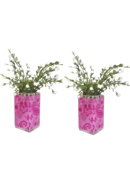 2 Adet Vazo Dahil,vazoda Çiçek,beyaz Yapay Çiçek,vazo Dekoratif Pembe 7X7X17CM
