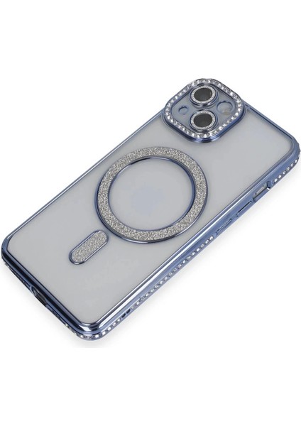 Newface iPhone 14 Kılıf Joke Simli Magneticsafe Kılıf - Mavi modelleri