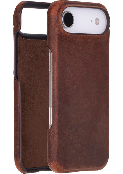 Apple iPhone 17 Air Için, Hakiki Deri, El Yapımı Kılıf, Magsafe ile Uyumlu, Iç Yüzeyi Kadife,antik Kahve