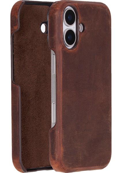 Apple iPhone 17 Için, Hakiki Deri, El Yapımı Kılıf, Magsafe ile Uyumlu, Iç Yüzeyi Kadife,antik Kahve