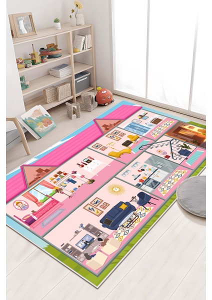 Makinede Yıkanabilir Kaymaz Taban Leke Tutmaz Figürlü Çocuk Odası Halısı