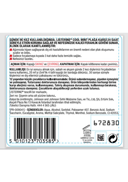 Ağız Bakım Suyu 500 ml Cool Mint Plak Azaltıcı Gün Boyu Ferah Nefes ve Sağlıklı Ağız indirimleri
