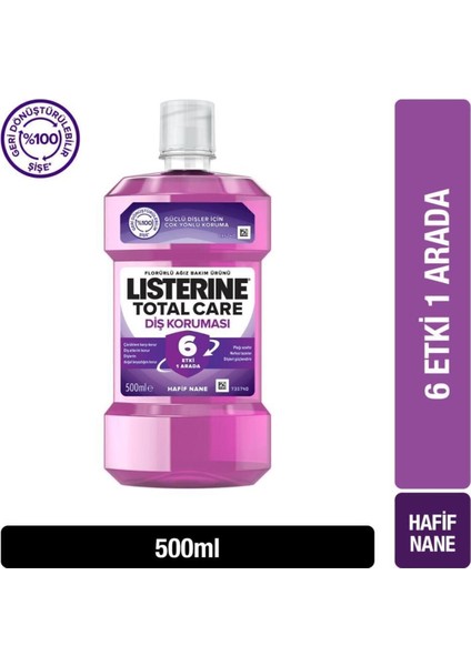 Ağız Bakım Suyu 500 ml - Total Care, 6 Etkili Koruma, Plak ve Çürük Önleyici, Ferahlatıcı Nane Aroması