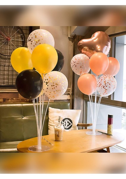 Şeffaf Balon Süsleme Standı 18x70 cm - 2 Adet, 7'li Düz Desenli Çubuklar, Doğum Günü ve Parti İçin