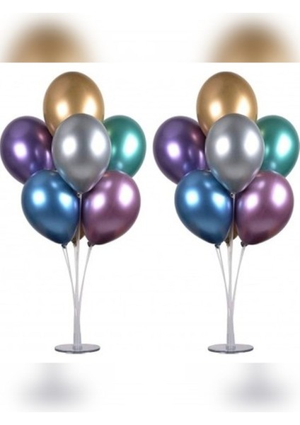 Şeffaf Balon Süsleme Standı 18x70 cm - 2 Adet, 7'li Düz Desenli Çubuklar, Doğum Günü ve Parti İçin
