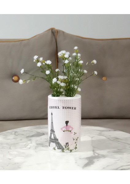 2 Adet Vazo Dahil,vazoda Çiçek,beyaz Yapay Çiçek,vazo Dekoratif Eyfel Kulesi 7X7X16CM fiyatları