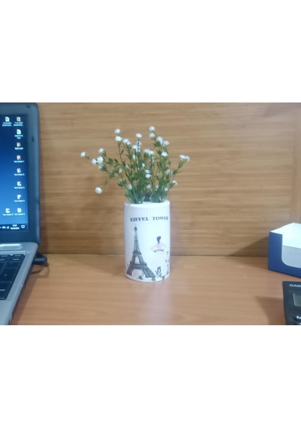 2 Adet Vazo Dahil,vazoda Çiçek,beyaz Yapay Çiçek,vazo Dekoratif Eyfel Kulesi 7X7X16CM modelleri