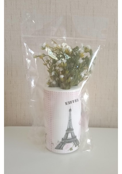 2 Adet Vazo Dahil,vazoda Çiçek,beyaz Yapay Çiçek,vazo Dekoratif Eyfel Kulesi 7X7X16CM fırsatları