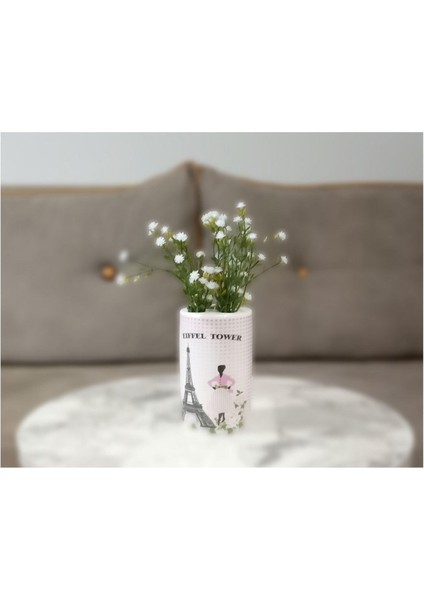 2 Adet Vazo Dahil,vazoda Çiçek,beyaz Yapay Çiçek,vazo Dekoratif Eyfel Kulesi 7X7X16CM indirimleri