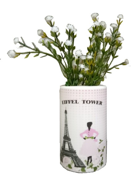 2 Adet Vazo Dahil,vazoda Çiçek,beyaz Yapay Çiçek,vazo Dekoratif Eyfel Kulesi 7X7X16CM