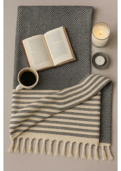 Alora – Pamuklu Püsküllü Örtü, Geometrik Desenli Koltuk ve Yatak Şalı 220X180 cm fırsatları