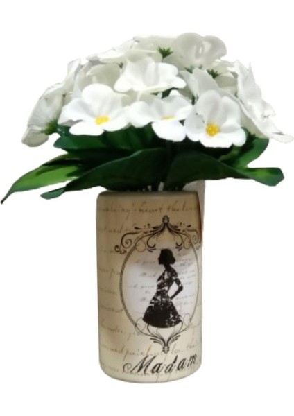 2 Adet Vazo Dahil,vazoda Çiçek,beyaz Yapay Çiçek,vazo Dekoratif Madam Desenli 7X7X16CM indirimleri