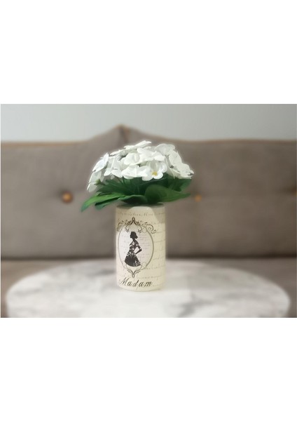 2 Adet Vazo Dahil,vazoda Çiçek,beyaz Yapay Çiçek,vazo Dekoratif Madam Desenli 7X7X16CM