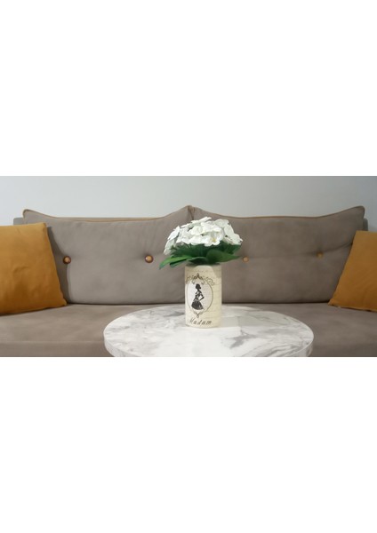 2 Adet Vazo Dahil,vazoda Çiçek,beyaz Yapay Çiçek,vazo Dekoratif Madam Desenli 7X7X16CM