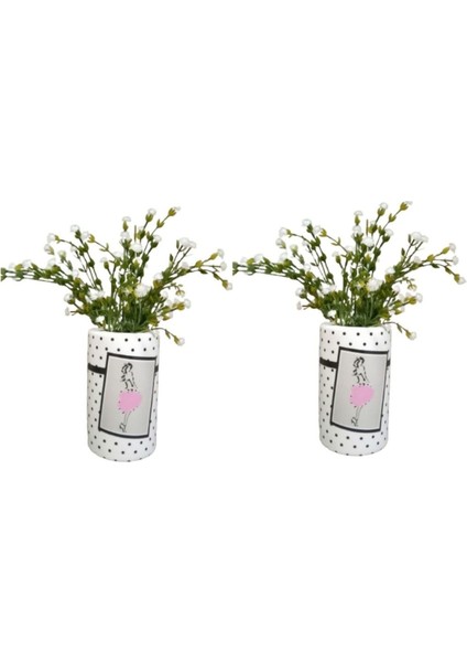 2 Adet Vazo Dahil,vazoda Çiçek,beyaz Yapay Çiçek,vazo Dekoratif Pembe Elbiseli Kadın 7X7X16CM