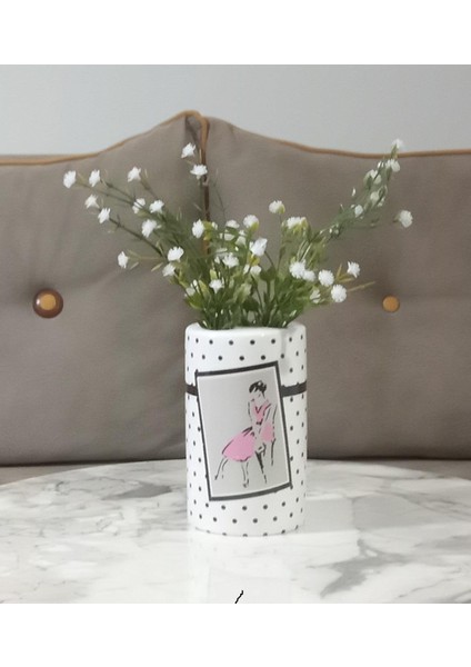 2 Adet Vazo Dahil,vazoda Çiçek,beyaz Yapay Çiçek,vazo Dekoratif Pembe Elbiseli Kadın 7X7X16CM fiyatları