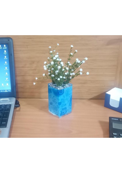 2 Adet Vazo Dahil,vazoda Çiçek,beyaz Yapay Çiçek,vazo Dekoratif Mavi 7X7X17CM modelleri