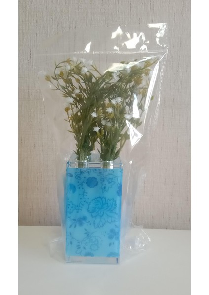 2 Adet Vazo Dahil,vazoda Çiçek,beyaz Yapay Çiçek,vazo Dekoratif Mavi 7X7X17CM fırsatları