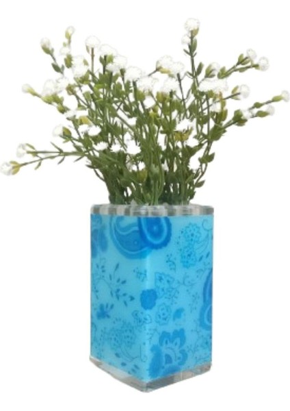 2 Adet Vazo Dahil,vazoda Çiçek,beyaz Yapay Çiçek,vazo Dekoratif Mavi 7X7X17CM indirimleri