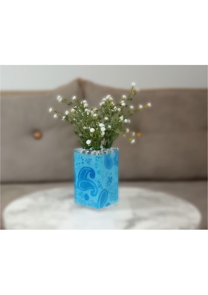 2 Adet Vazo Dahil,vazoda Çiçek,beyaz Yapay Çiçek,vazo Dekoratif Mavi 7X7X17CM