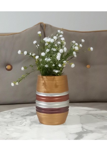 2 Adet Vazo Dahil,vazoda Çiçek,beyaz Yapay Çiçek,vazo Dekoratif Metalik Kahve Poliresin 6X6X17CM fiyatları