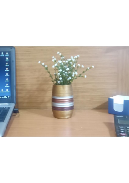 2 Adet Vazo Dahil,vazoda Çiçek,beyaz Yapay Çiçek,vazo Dekoratif Metalik Kahve Poliresin 6X6X17CM modelleri