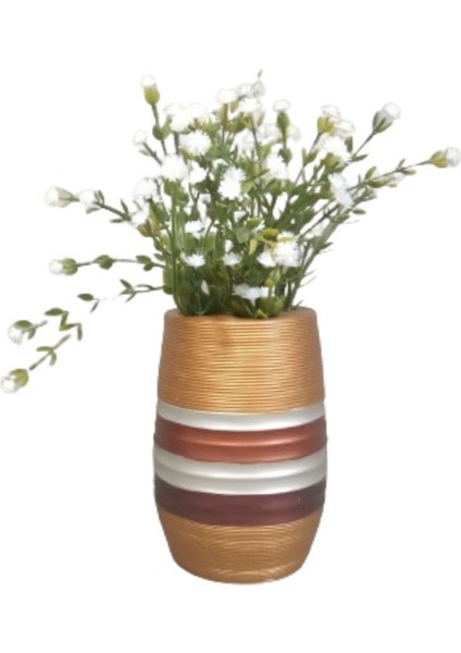 2 Adet Vazo Dahil,vazoda Çiçek,beyaz Yapay Çiçek,vazo Dekoratif Metalik Kahve Poliresin 6X6X17CM indirimleri