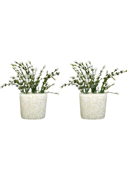 2 Adet Vazo Dahil,vazoda Çiçek,beyaz Yapay Çiçek,vazo Dekoratif Deniz Taşı El Yapımı 10X5X14CM