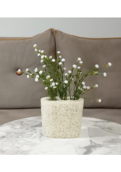 2 Adet Vazo Dahil,vazoda Çiçek,beyaz Yapay Çiçek,vazo Dekoratif Deniz Taşı El Yapımı 10X5X14CM fiyatları