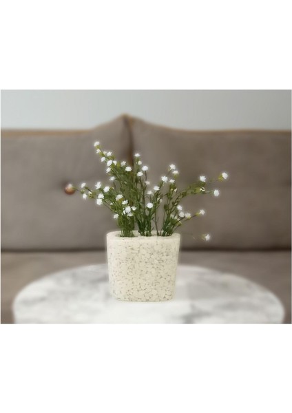 2 Adet Vazo Dahil,vazoda Çiçek,beyaz Yapay Çiçek,vazo Dekoratif Deniz Taşı El Yapımı 10X5X14CM