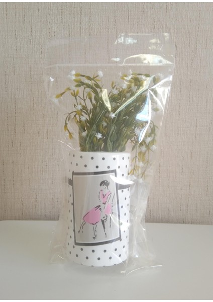 2 Adet Vazo Dahil,vazoda Çiçek,beyaz Yapay Çiçek,vazo Dekoratif Pembe Elbiseli Kadın 7X7X16CM fırsatları