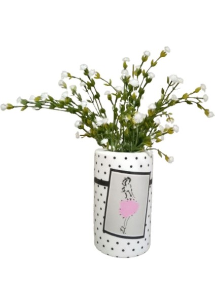2 Adet Vazo Dahil,vazoda Çiçek,beyaz Yapay Çiçek,vazo Dekoratif Pembe Elbiseli Kadın 7X7X16CM indirimleri