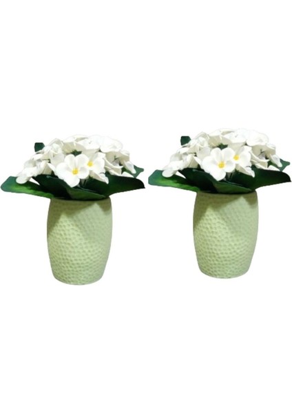 2 Adet Vazo Dahil,vazoda Çiçek,beyaz Yapay Çiçek,vazo Yeşil Petek Desenli Poliresin 8X8X15CM