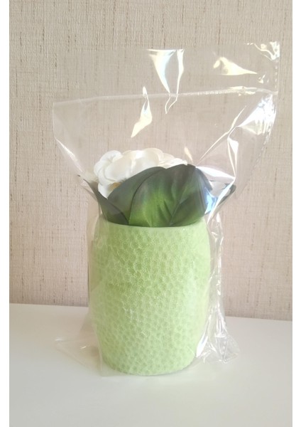 2 Adet Vazo Dahil,vazoda Çiçek,beyaz Yapay Çiçek,vazo Yeşil Petek Desenli Poliresin 8X8X15CM fırsatları