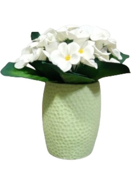 2 Adet Vazo Dahil,vazoda Çiçek,beyaz Yapay Çiçek,vazo Yeşil Petek Desenli Poliresin 8X8X15CM