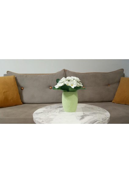2 Adet Vazo Dahil,vazoda Çiçek,beyaz Yapay Çiçek,vazo Yeşil Petek Desenli Poliresin 8X8X15CM