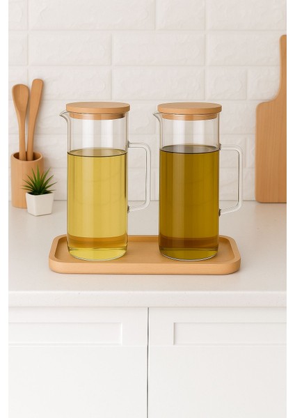 Cam Yağdanlık 800 ml (2’li Set – Her Biri 400 Ml) Kapaklı Şeffaf Zeytinyağı ve Sıvı Yağ Şişesi