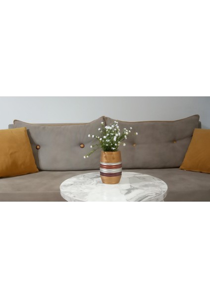 2 Adet Vazo Dahil,vazoda Çiçek,beyaz Yapay Çiçek,vazo Dekoratif Metalik Kahve Poliresin 6X6X17CM