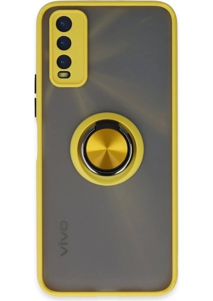 Newface Vivo Y11S Kılıf Montreal Yüzüklü Silikon Kapak - Sarı