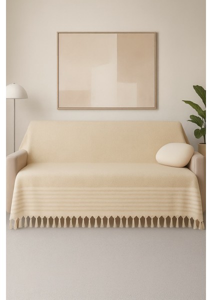 Mira – Pamuklu Püsküllü Örtü, Geometrik Desenli Koltuk ve Yatak Şalı 220X180 cm