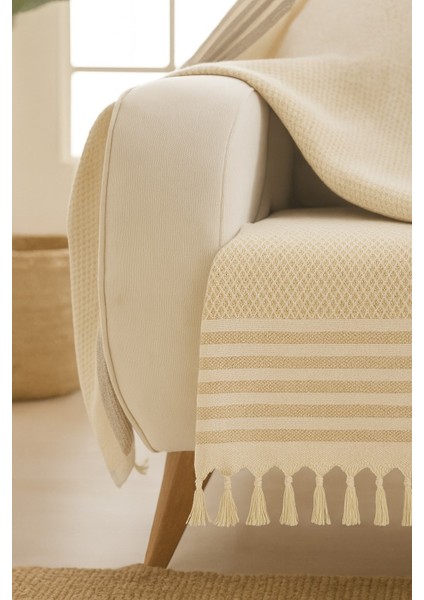 Mira – Pamuklu Püsküllü Örtü, Geometrik Desenli Koltuk ve Yatak Şalı 220X180 cm fiyatları