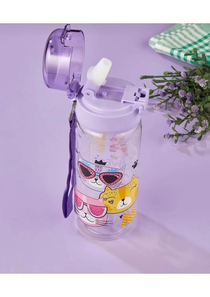 Çocuk Matara Suluk 500 ml Kedi Desenli Pipetli Polikarbon Bpa Free - Cat fiyatları