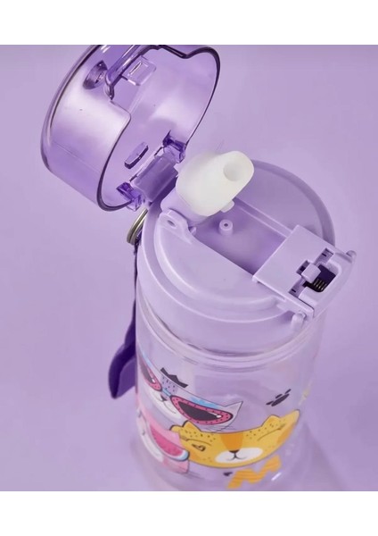 Çocuk Matara Suluk 500 ml Kedi Desenli Pipetli Polikarbon Bpa Free - Cat modelleri