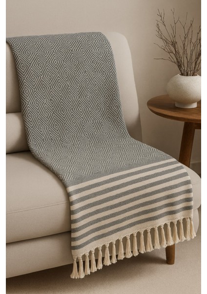 Alora – Pamuklu Püsküllü Örtü, Geometrik Desenli Koltuk ve Yatak Şalı 220X180 cm modelleri