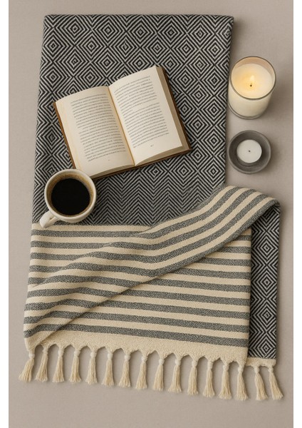 Alora – Pamuklu Püsküllü Örtü, Geometrik Desenli Koltuk ve Yatak Şalı 220X180 cm fırsatları