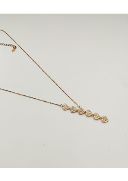 Çelik Y Kalp Taşlı Kolye