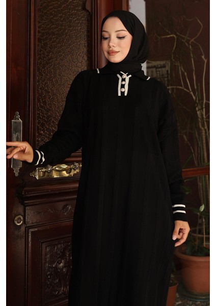 Düğme Detaylı Triko Elbise Siyah 6153 fiyatları