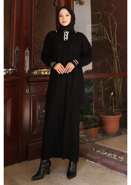 Düğme Detaylı Triko Elbise Siyah 6153 modelleri